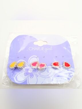 Charlie Girl Kids Heart Stud Earrings Colorful Cute Gift New NWT Set